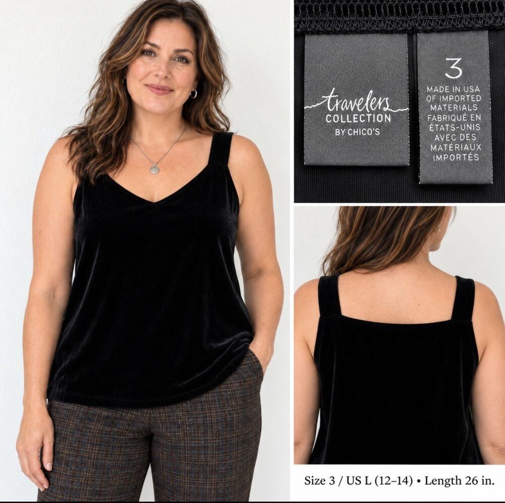 Classic Chico's Travelers Collection Velvet Tank Size 3 Black Dark Academic